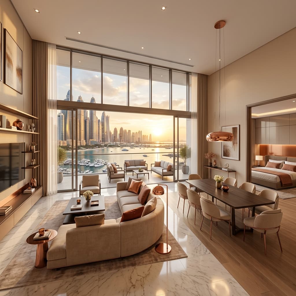 Spacious one-bedroom apartment with waterfront balcony