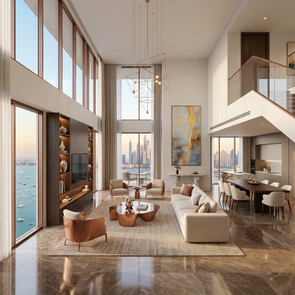 Expansive three-bedroom residence with grand living gallery