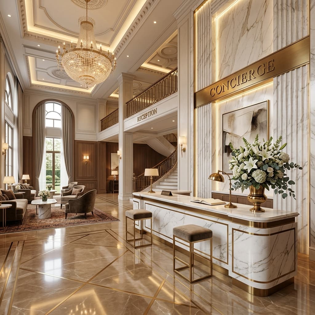 Luxurious residents lounge with library and social areas