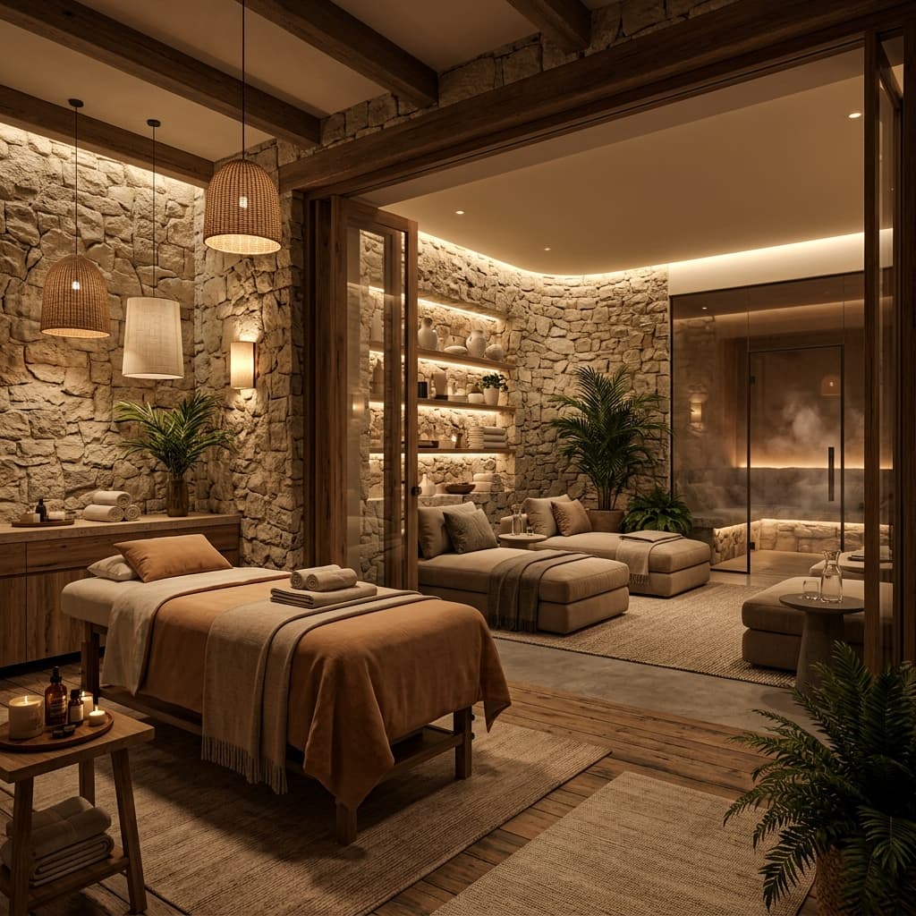 Luxury spa treatment room with warm ambient lighting